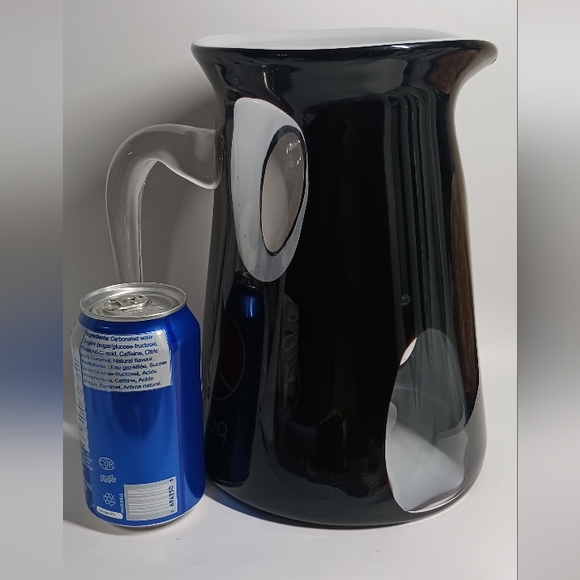 Vintage Murano Art Glass black/white/clear Hand Blown Pitcher Clear Handle - Picture 9 of 9